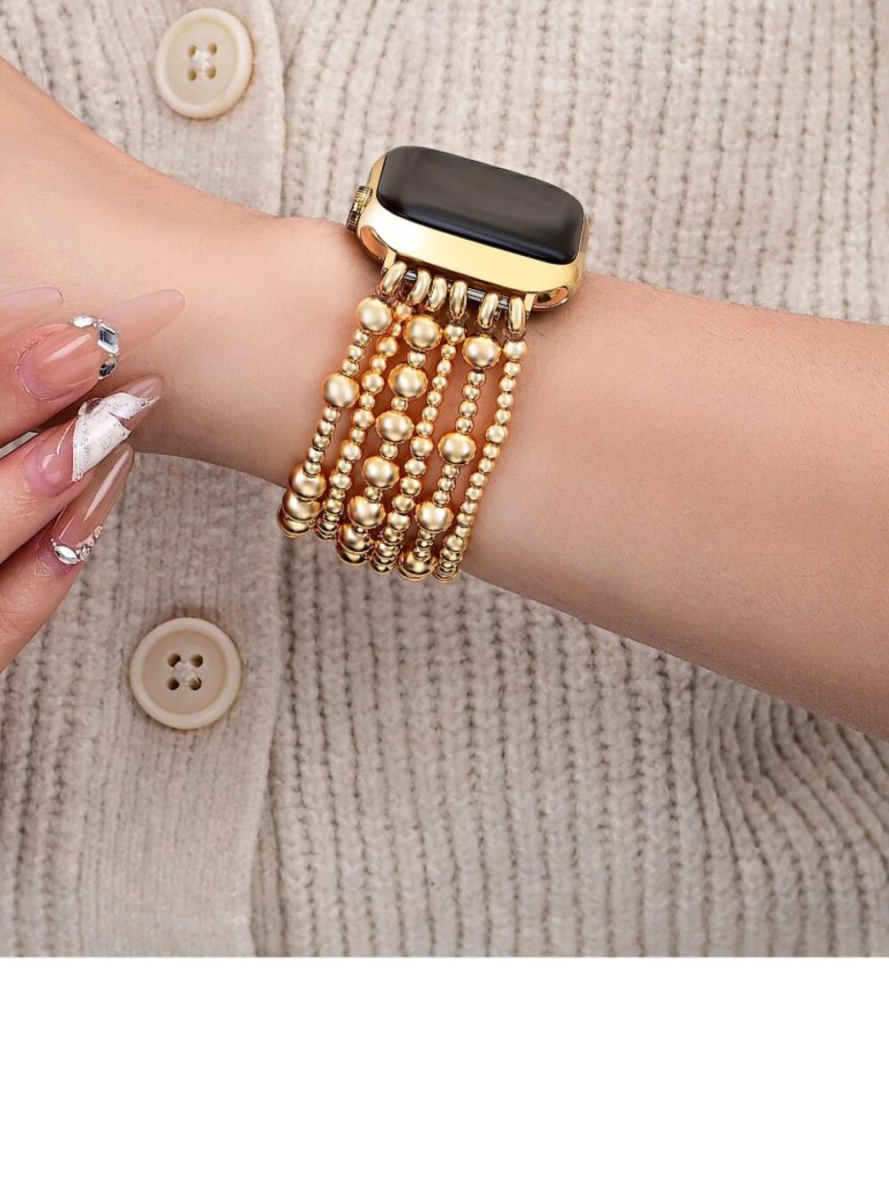 Cape Diablo Women's Golden Demure Gold Bead Stretch Apple Watch Band Small NWT
